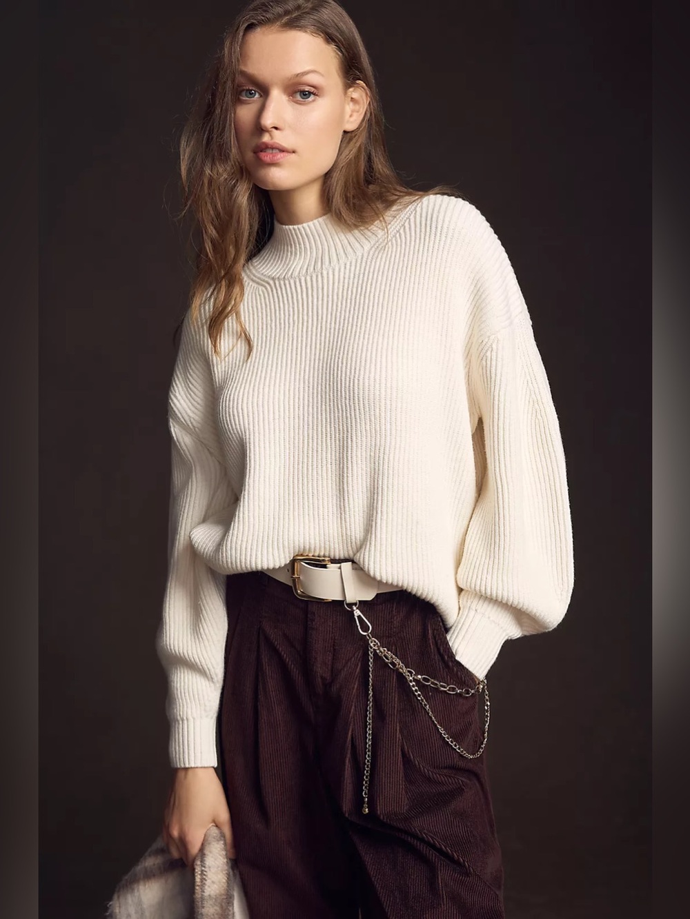 Anthropologie Maeve Balloon Sleeve Ribbed Mock Neck Sweater